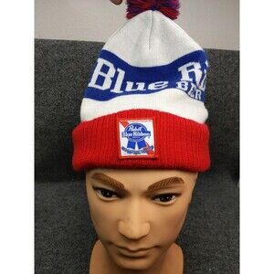 Pabst Blue Ribbon Beanie With Pom Pom Red, White, & Blue By Space Craft